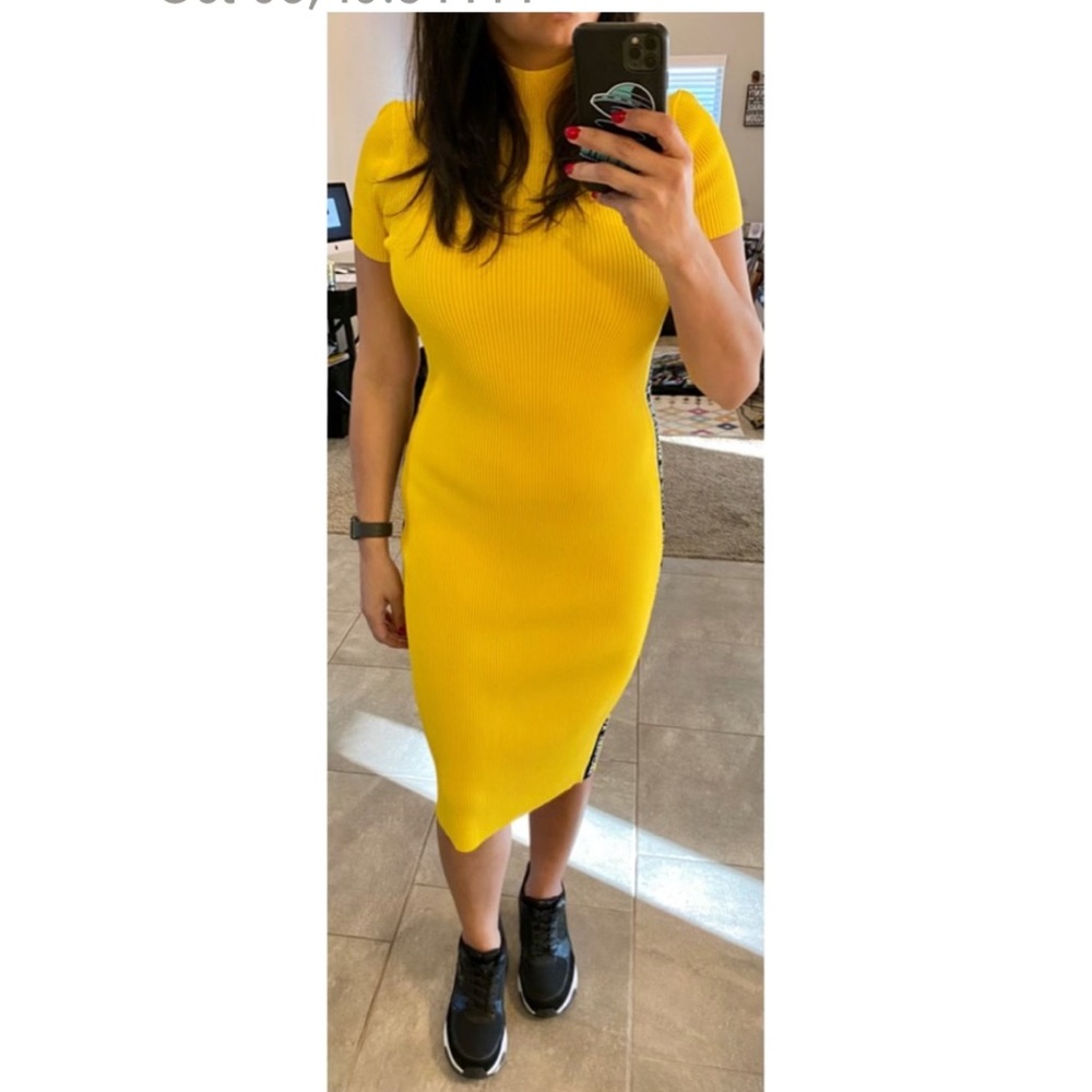 Michael Kors Logo Tape Ribbed Knit Dress